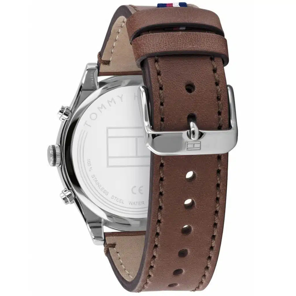 Tommy Hilfiger Ashton 1791741 Silver Case Blue Dial Brown Leather Men's Watch