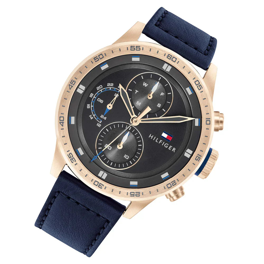 Tommy Hilfiger Trent 1791808 Rose Gold Case Grey Dial Blue Leather Men's Watch