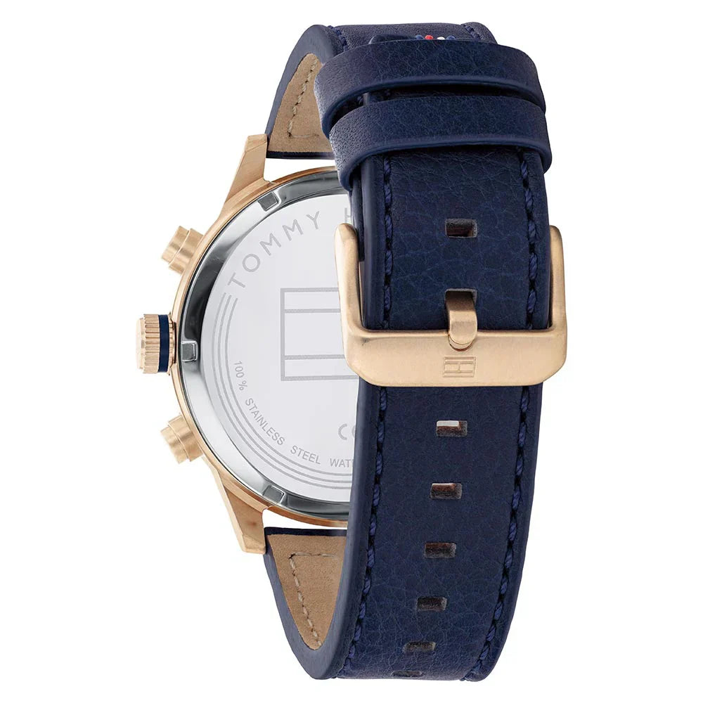 Tommy Hilfiger Trent 1791808 Rose Gold Case Grey Dial Blue Leather Men's Watch
