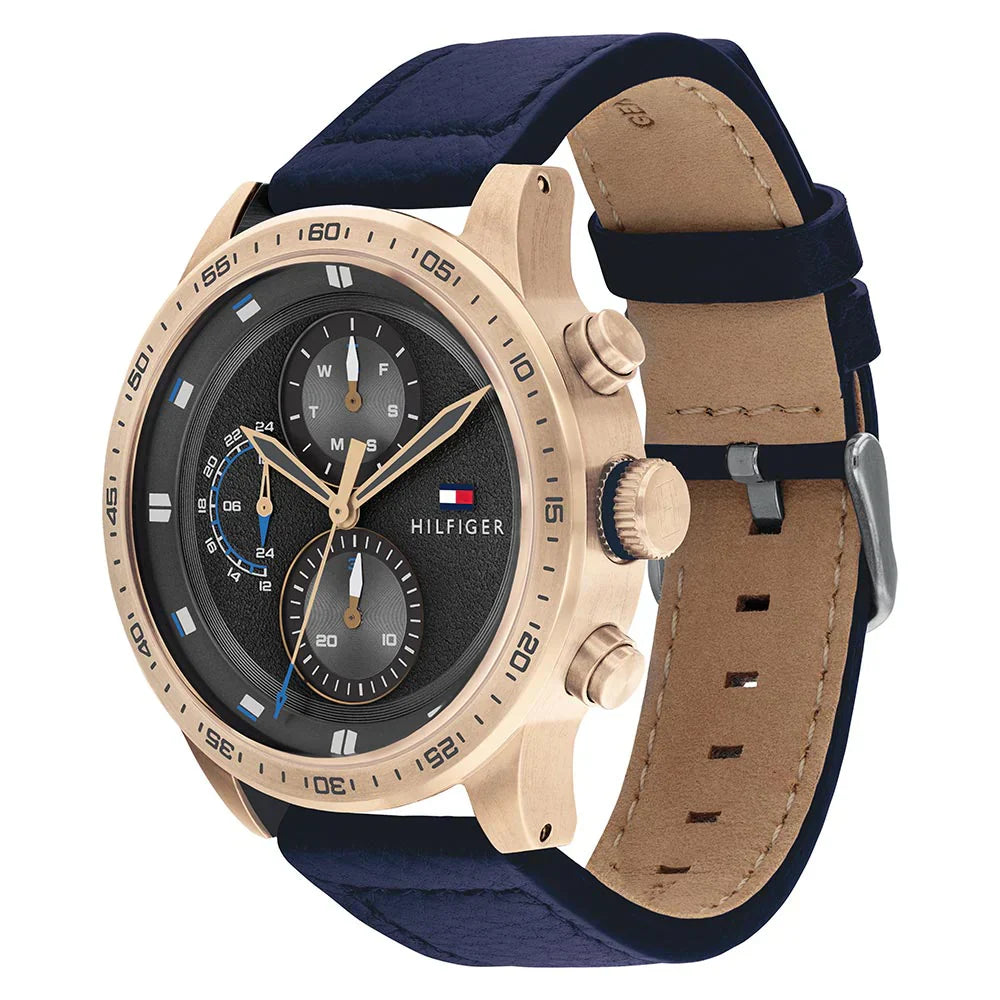 Tommy Hilfiger Trent 1791808 Rose Gold Case Grey Dial Blue Leather Men's Watch