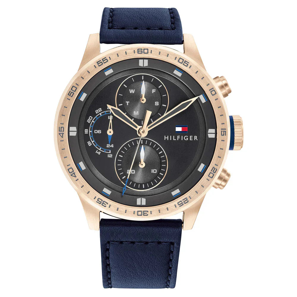 Tommy Hilfiger Trent 1791808 Rose Gold Case Grey Dial Blue Leather Men's Watch