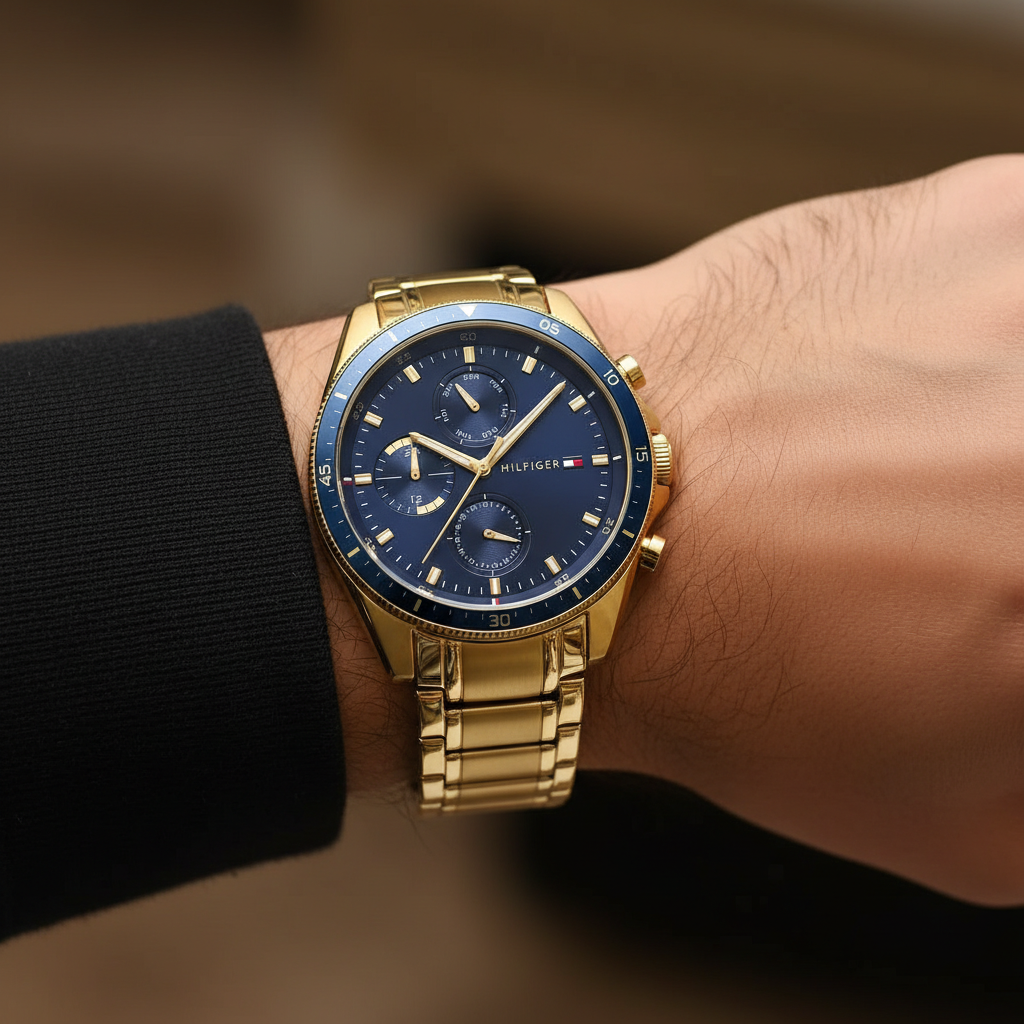 Tommy Hilfiger Parker 1791834 Gold Case Blue Dial Gold Steel Men's Watch