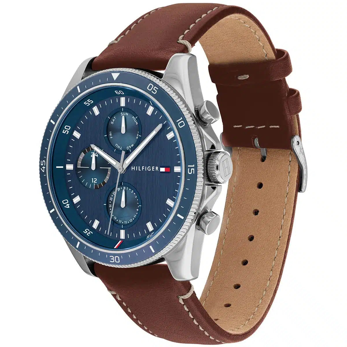 Tommy Hilfiger Aiden 1791837 Multi-Function Blue Dial Men's Brown Leather Watch