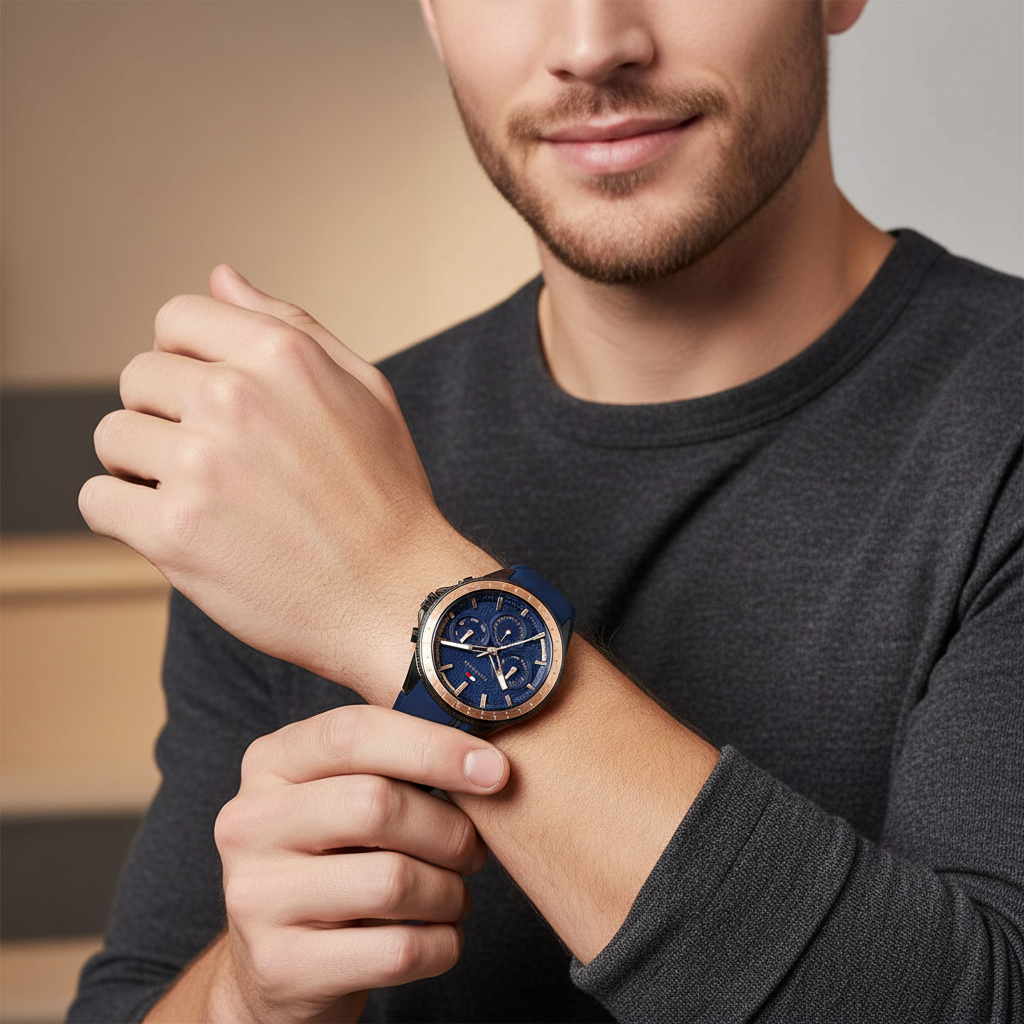Tommy Hilfiger Aiden 1791860 Multi-Function Blue Dial Men's Blue Rubber Watch