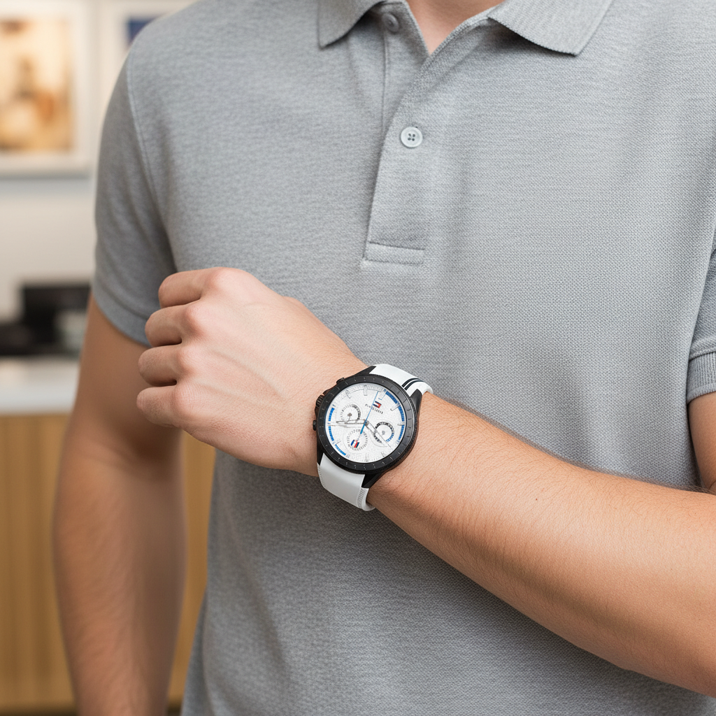 Tommy Hilfiger Aiden 1791862 Black Case White Dial White Silicone Men's Watch