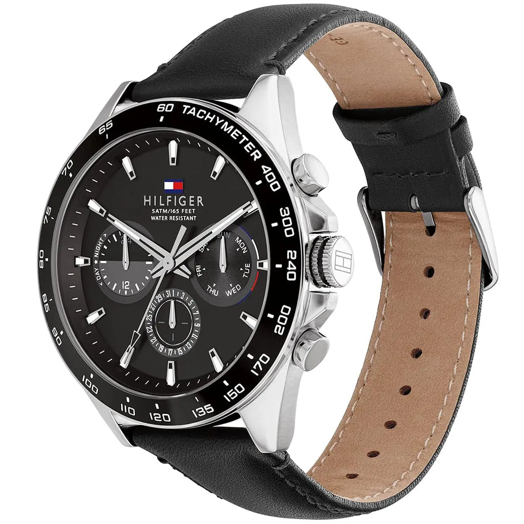 Tommy Hilfiger Damon 1791964 Multi-Function Black Dial Men's Black Leather Watch