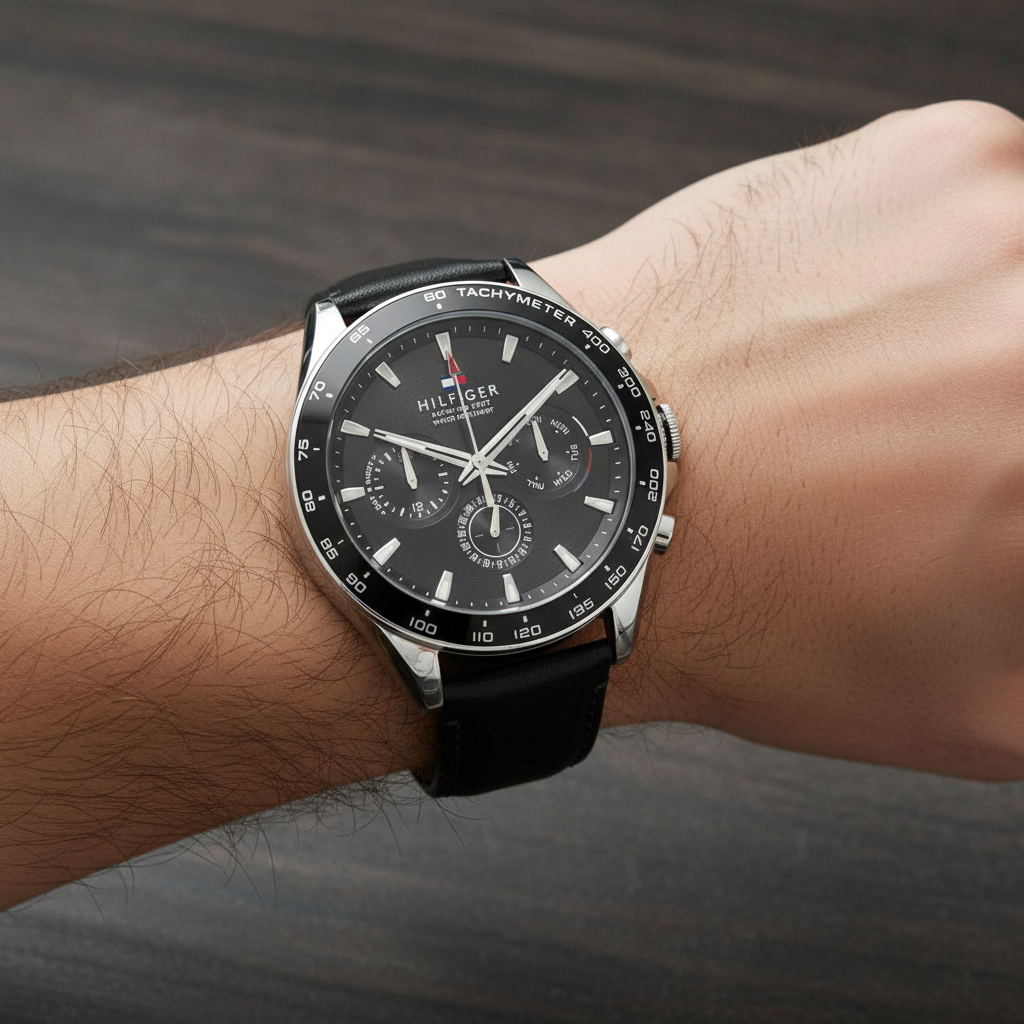 Tommy Hilfiger Damon 1791964 Multi-Function Black Dial Men's Black Leather Watch