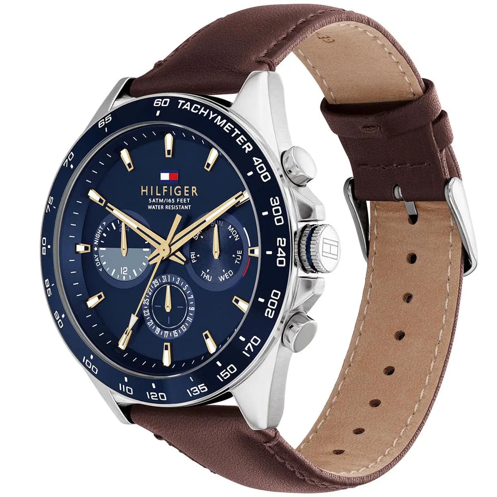 Tommy Hilfiger Damon 1791965 Multi-Function Blue Dial Men's Brown Leather Watch
