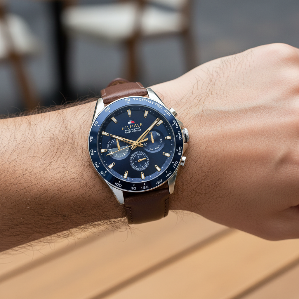 Tommy Hilfiger Damon 1791965 Multi-Function Blue Dial Men's Brown Leather Watch
