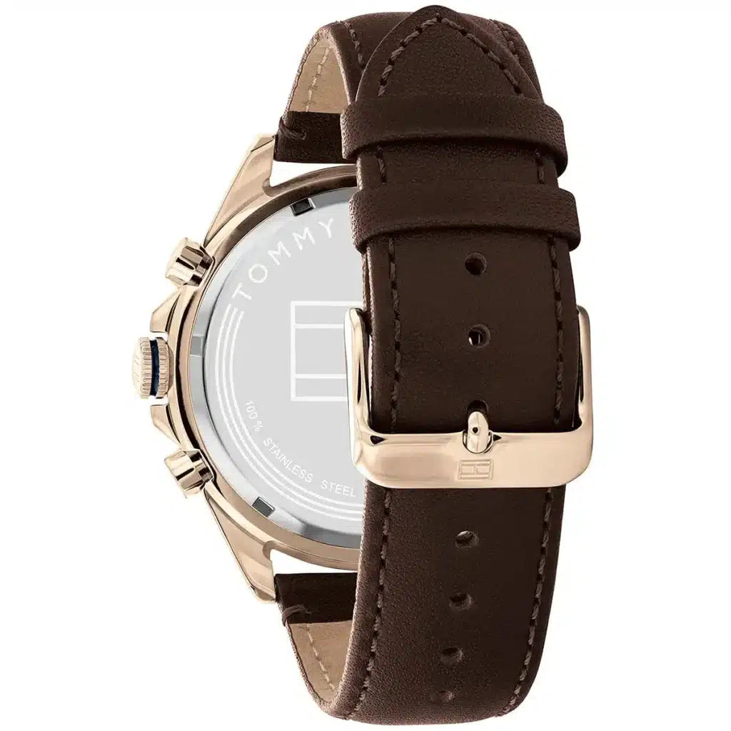 Tommy Hilfiger Damon 1791966 Multi-Function White Dial Men's Brown Leather Watch