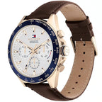 Tommy Hilfiger Damon 1791966 Multi-Function White Dial Men's Brown Leather Watch