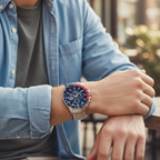 Tommy Hilfiger Owen 1791968 Men's Silver Steel Watch with Blue Dial & Pepsi Bezel