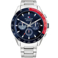 Tommy Hilfiger Owen 1791968 Men's Silver Steel Watch with Blue Dial & Pepsi Bezel