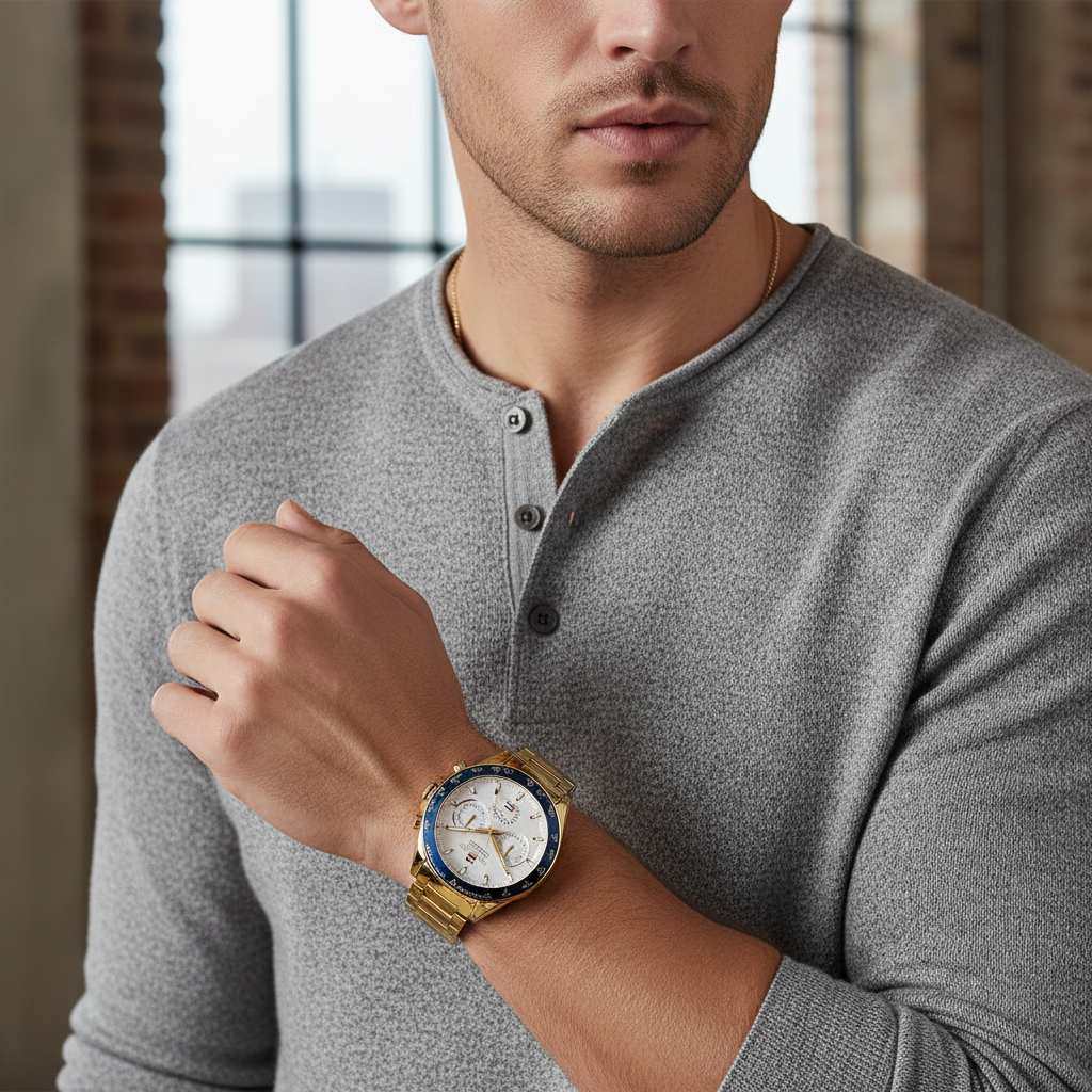 Tommy Hilfiger Owen 1791969 Men's Gold-Tone Steel Watch with White Dial
