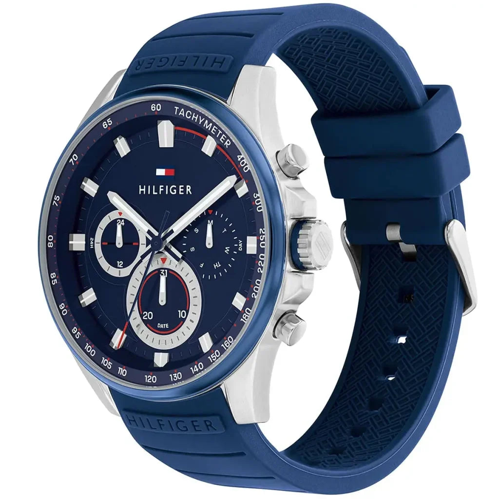 Tommy Hilfiger Max 1791970 Silver Case Blue Dial Blue Silicone Men's Watch