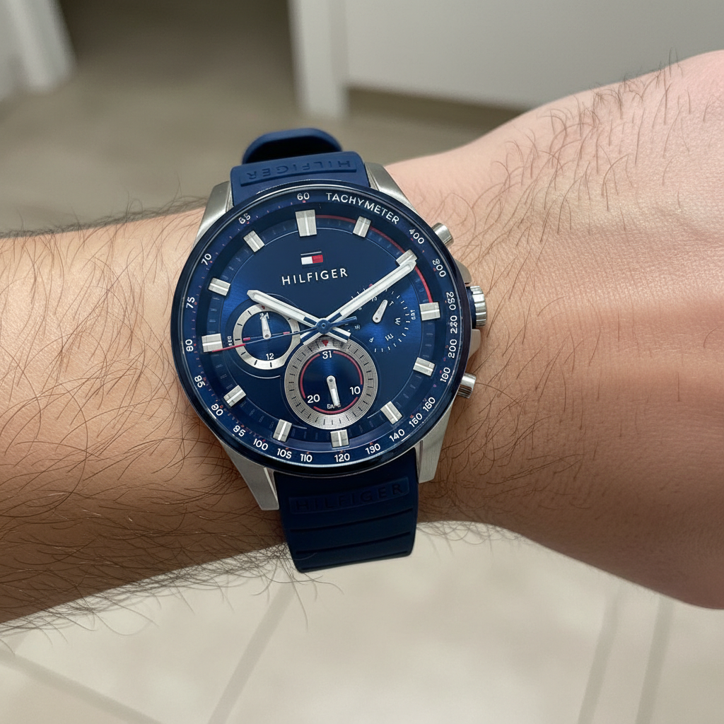 Tommy Hilfiger Max 1791970 Silver Case Blue Dial Blue Silicone Men's Watch