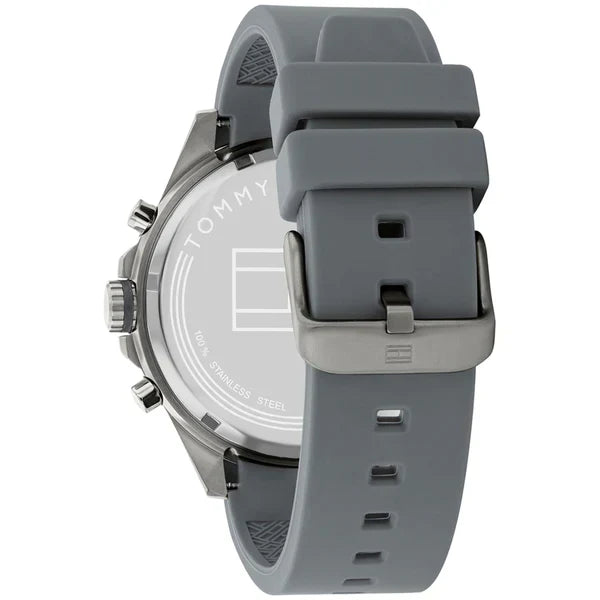 Tommy Hilfiger Max 1791972 Men's Gunmetal Case White Dial Grey Rubber Watch