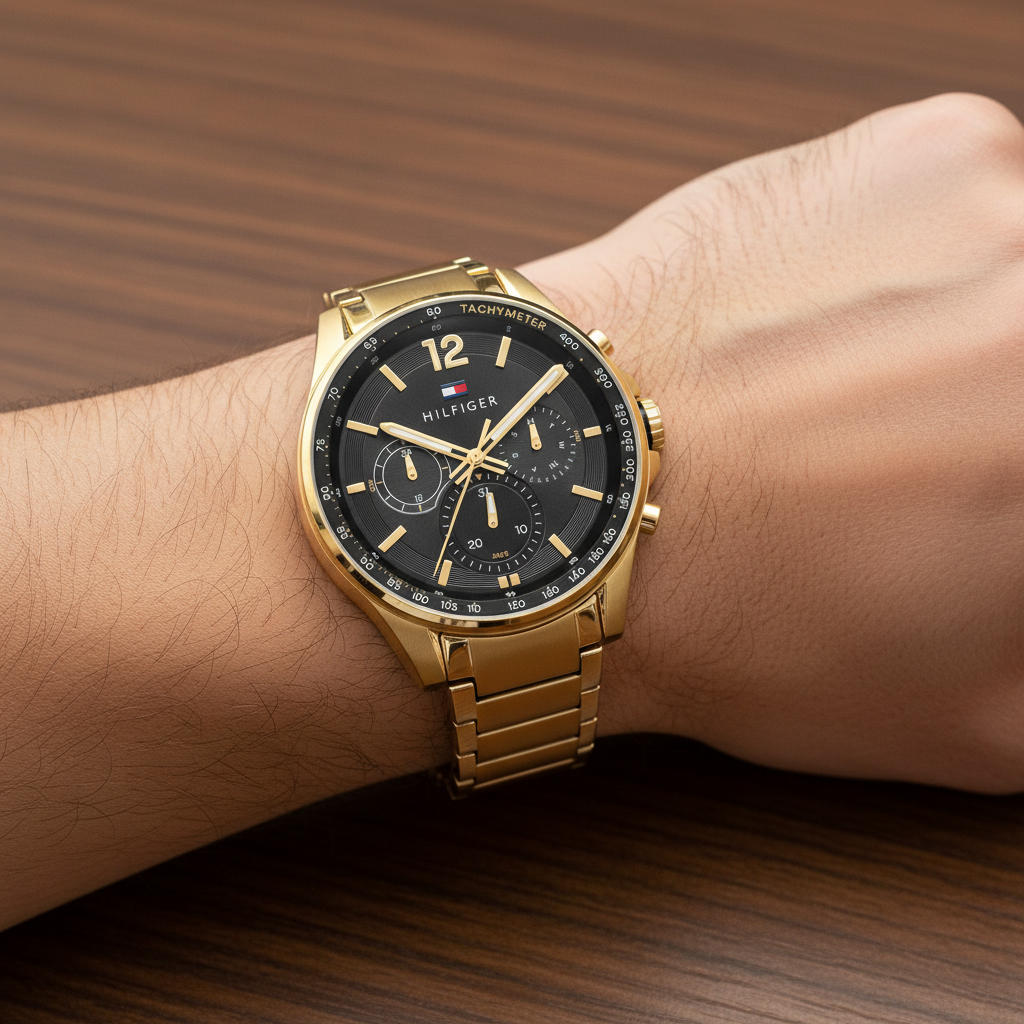 Tommy Hilfiger Damon 1791974 Multi-Function Black Dial Men's Gold-Tone Watch