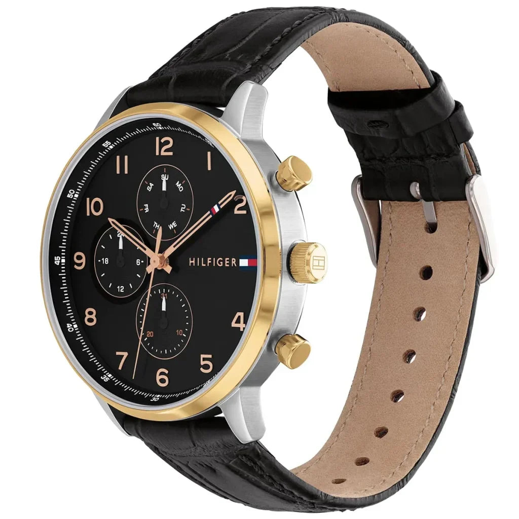 Tommy Hilfiger Leonard 1791986 Two-Tone Case Black Dial Black Leather Men's Watch