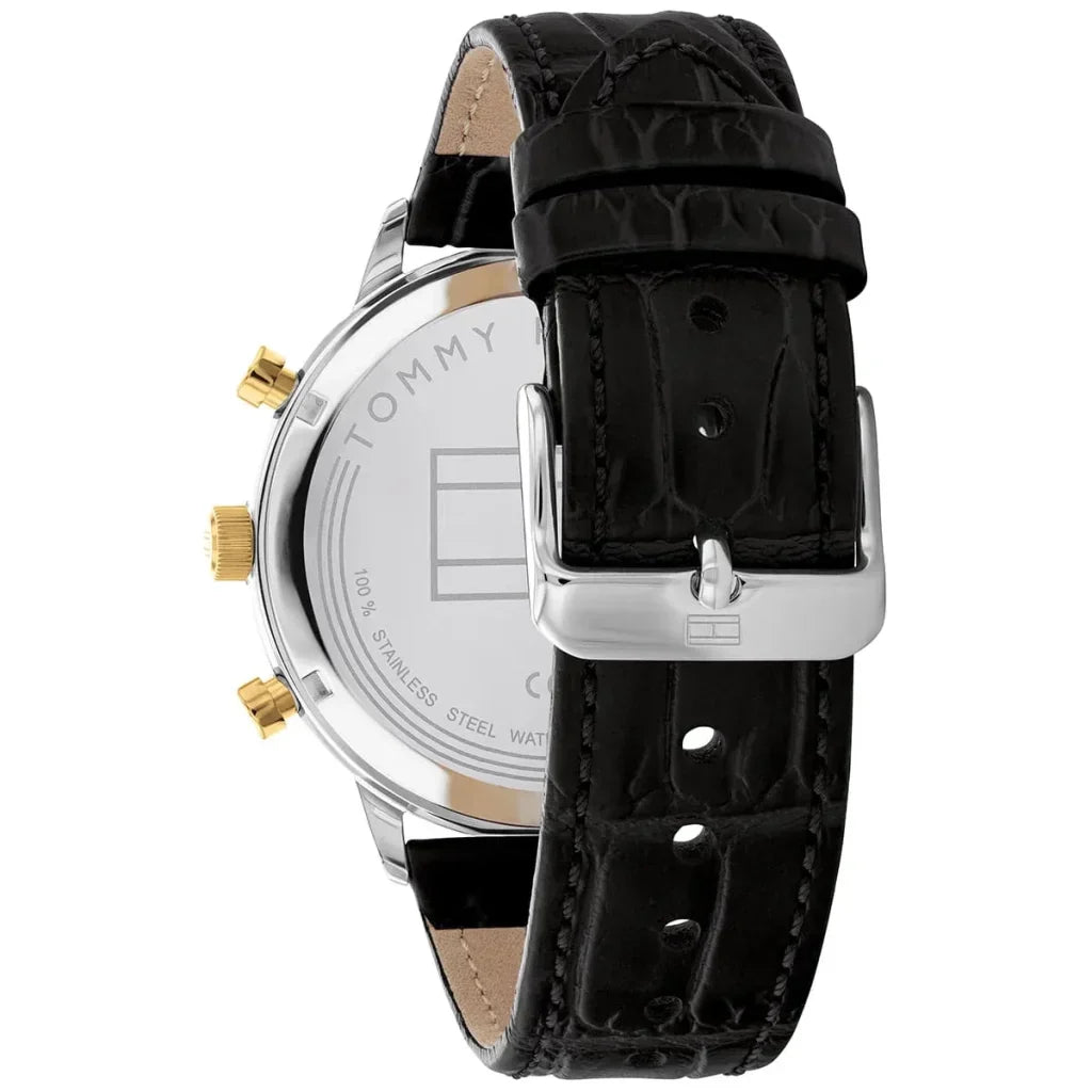 Tommy Hilfiger Leonard 1791986 Two-Tone Case Black Dial Black Leather Men's Watch