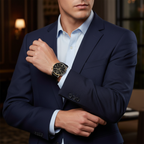 Tommy Hilfiger Leonard 1791986 Two-Tone Case Black Dial Black Leather Men's Watch