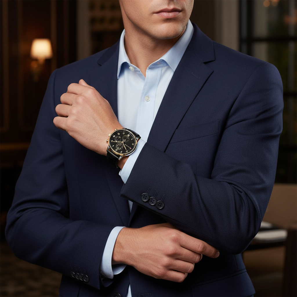 Tommy Hilfiger Leonard 1791986 Two-Tone Case Black Dial Black Leather Men's Watch
