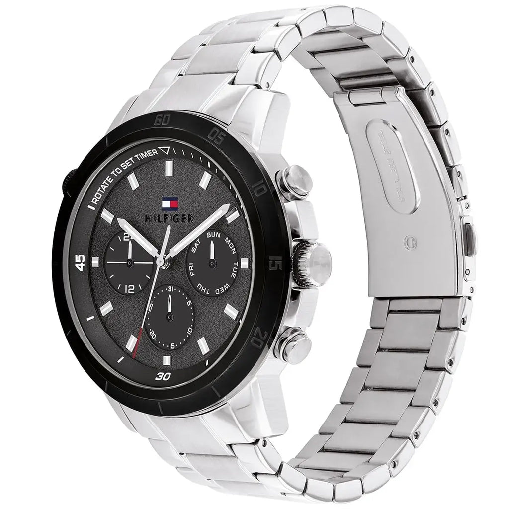 Tommy Hilfiger Troy 1792106 Silver Steel Case Black Dial Men's Watch