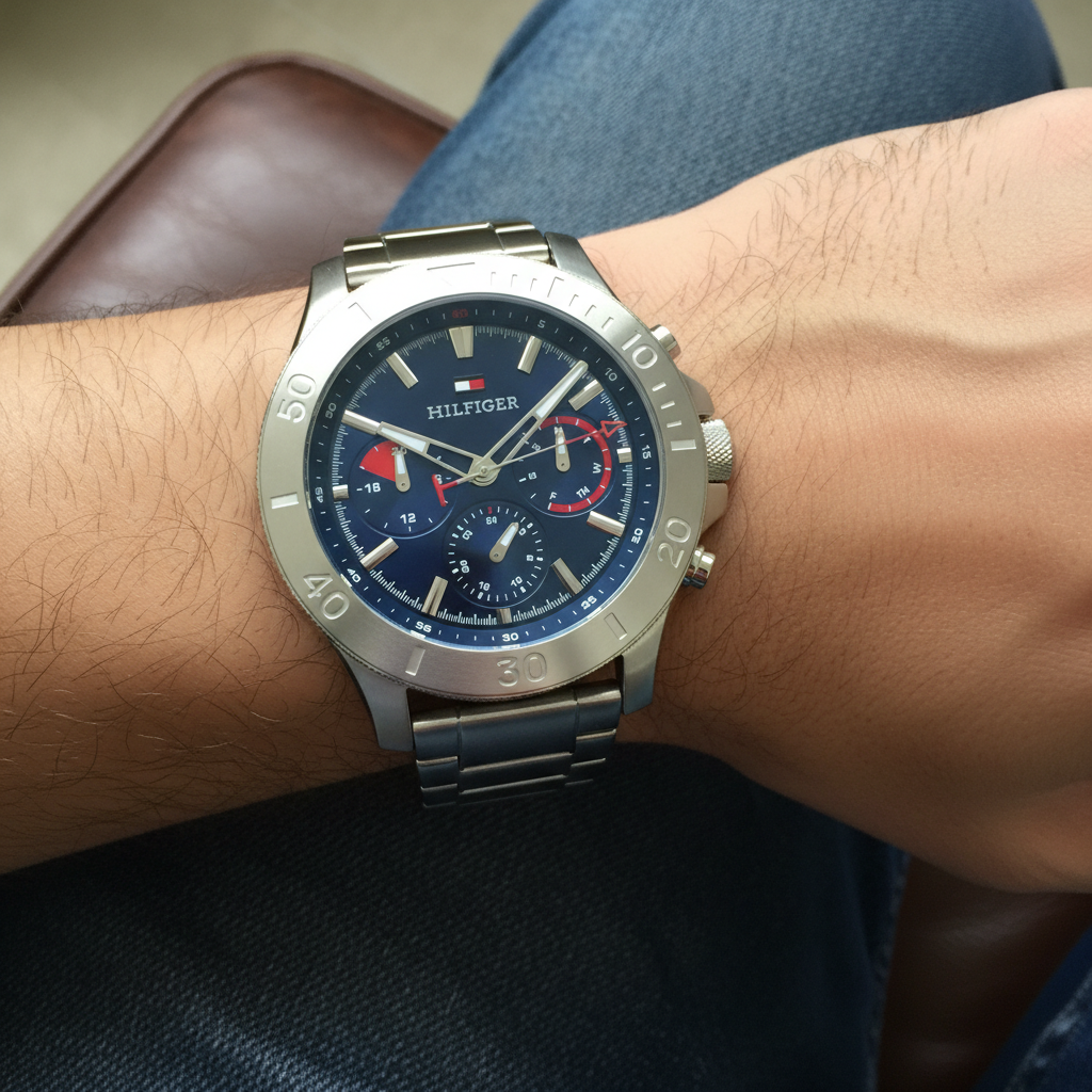 Tommy Hilfiger Bryan 1792113 Men's Silver Case Blue Dial Steel Watch