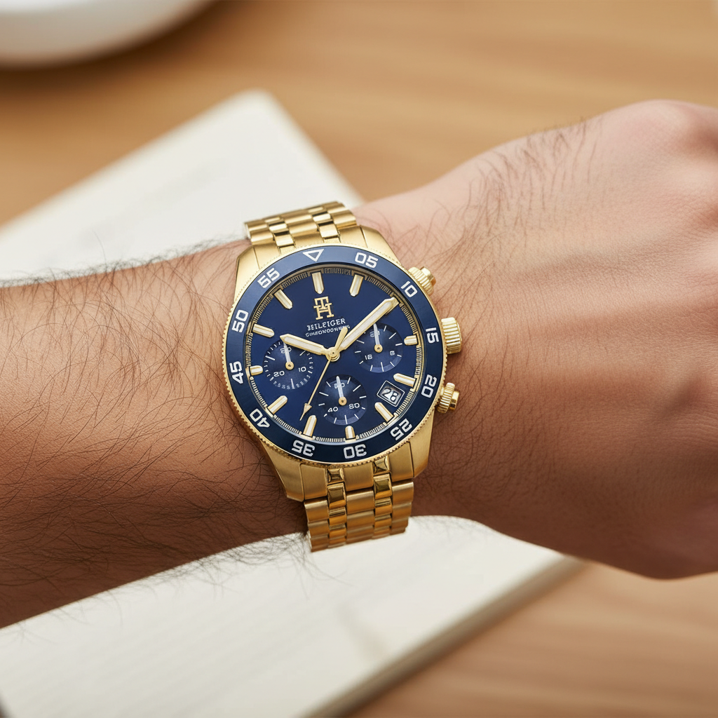 Tommy Hilfiger TH85 1792158 Men's Gold-Tone Steel Watch with Blue Dial