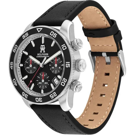 Tommy Hilfiger TH85 1792162 Men's Silver Steel Watch with Black Leather Strap