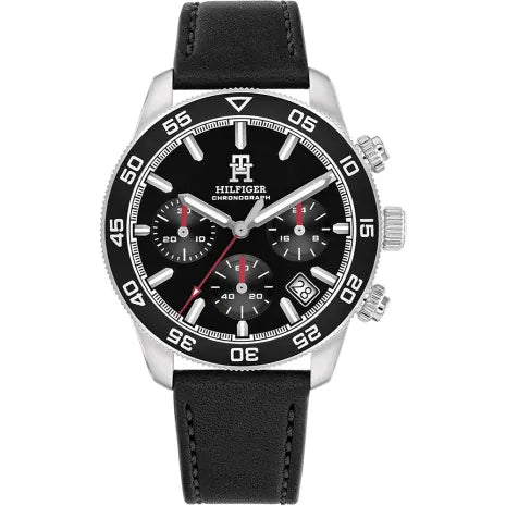 Tommy Hilfiger TH85 1792162 Men's Silver Steel Watch with Black Leather Strap