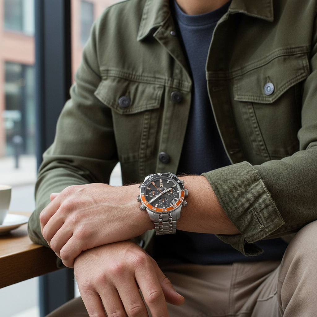 Tommy Hilfiger TH85 1792186 Men's Silver Steel Watch with Grey Dial & Orange Bezel