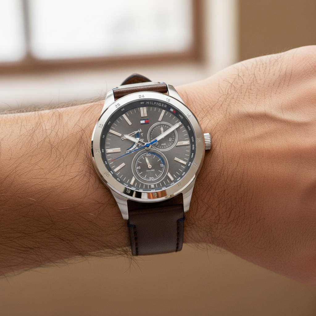 Original Tommy Hilfiger Men's Watch - Silver Case & Dark Brown Leather (1791637)