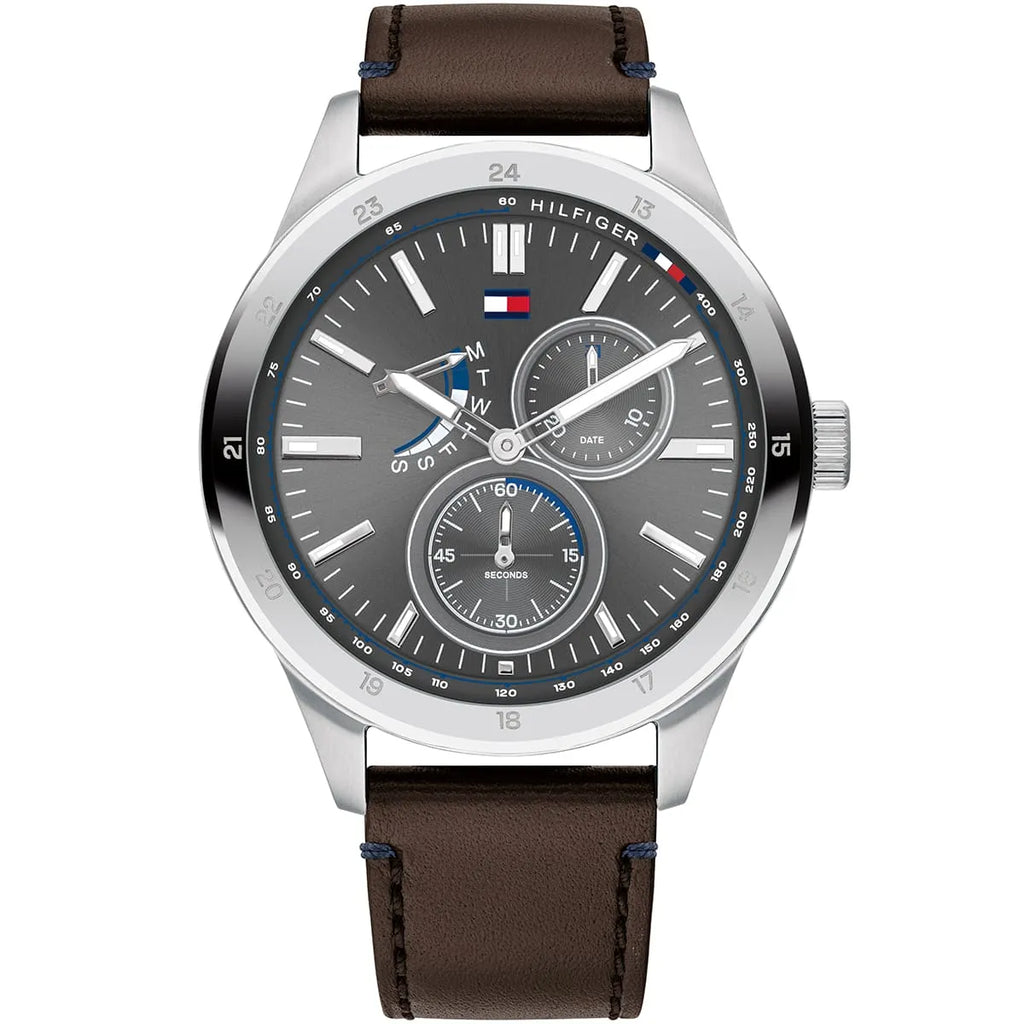 Original Tommy Hilfiger Men's Watch - Silver Case & Dark Brown Leather (1791637)
