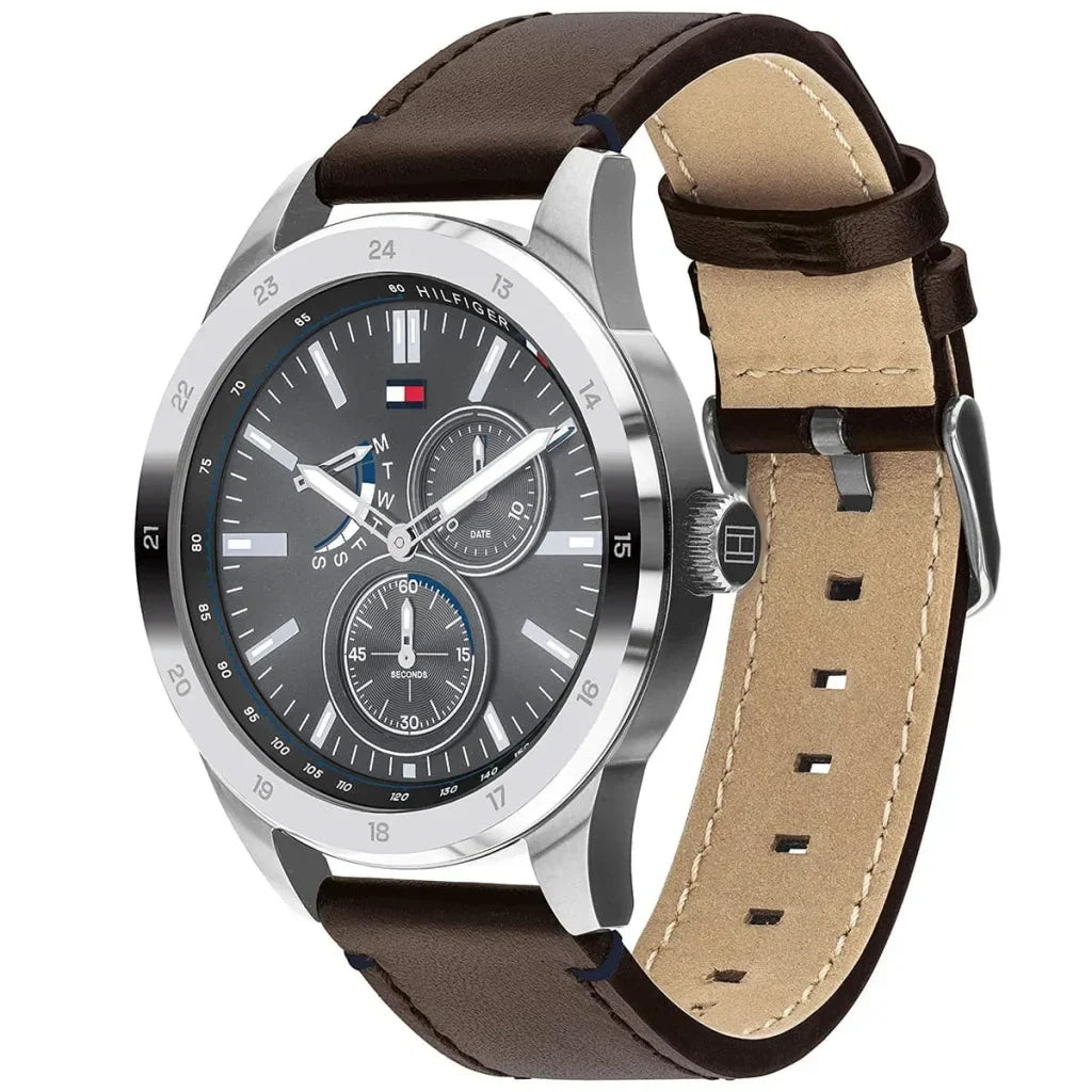 Original Tommy Hilfiger Men's Watch - Silver Case & Dark Brown Leather (1791637)