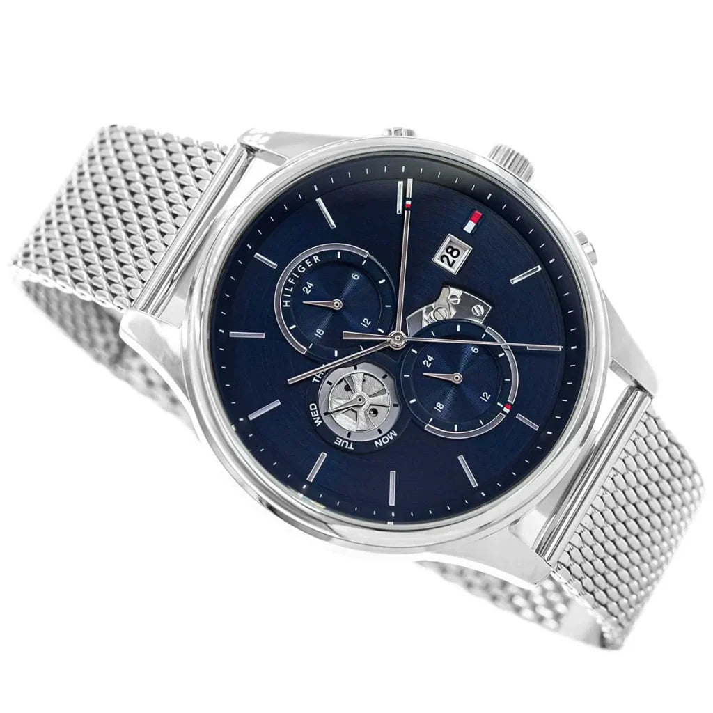 Original Tommy Hilfiger Baker Men's Watch - Silver Mesh Steel & Navy Dial (1710504)