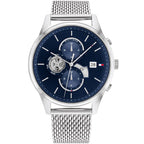 Original Tommy Hilfiger Baker Men's Watch - Silver Mesh Steel & Navy Dial (1710504)