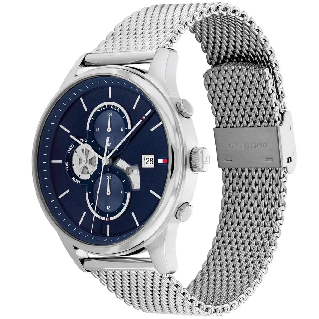 Original Tommy Hilfiger Baker Men's Watch - Silver Mesh Steel & Navy Dial (1710504)