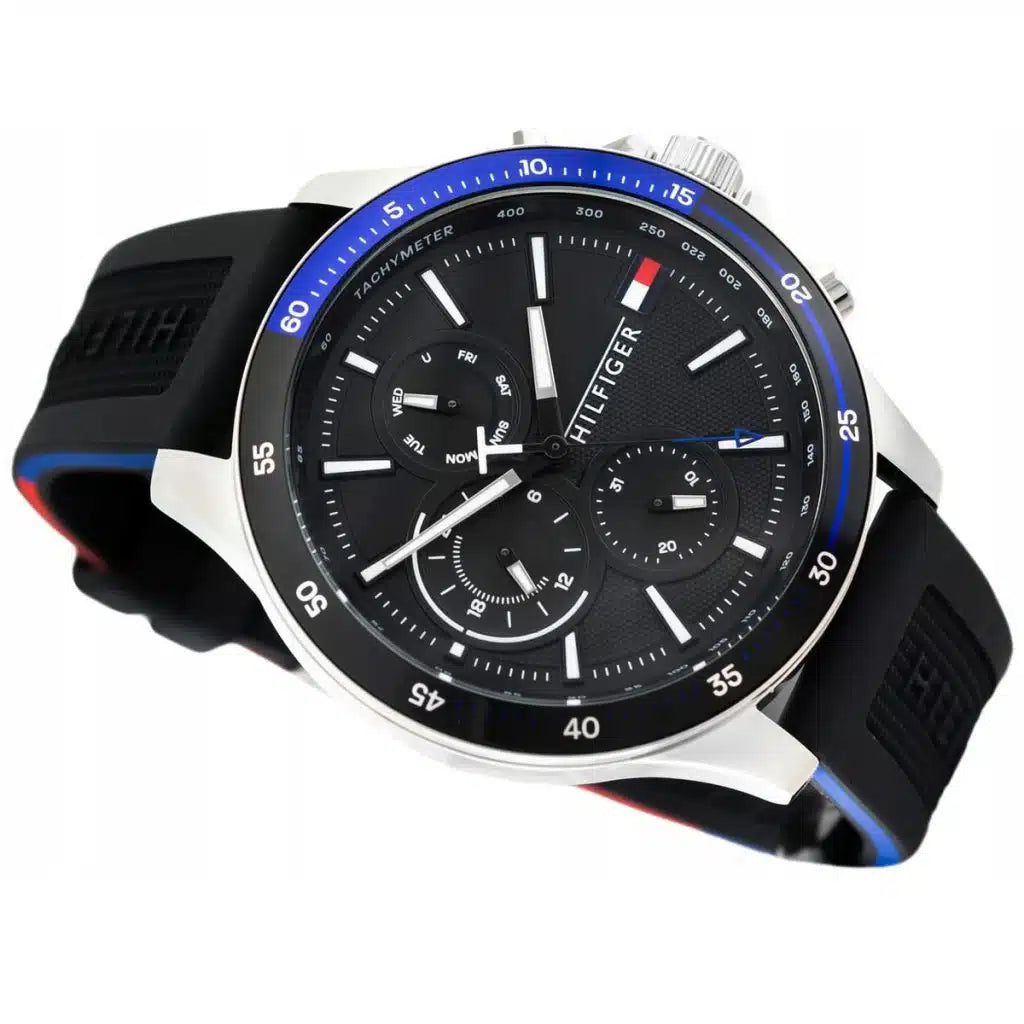 Original Tommy Hilfiger Men's Watch - Silver Case & Black Rubber (1791724)