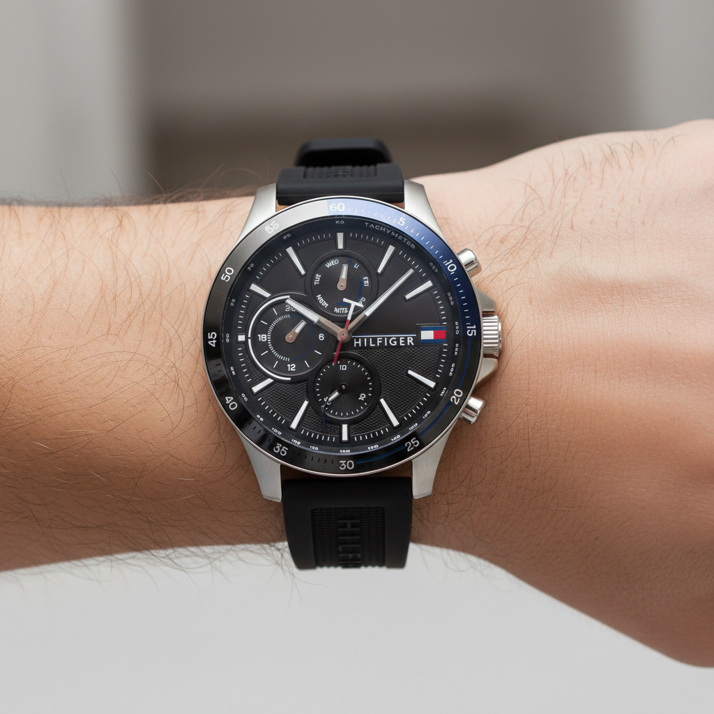 Original Tommy Hilfiger Men's Watch - Silver Case & Black Rubber (1791724)
