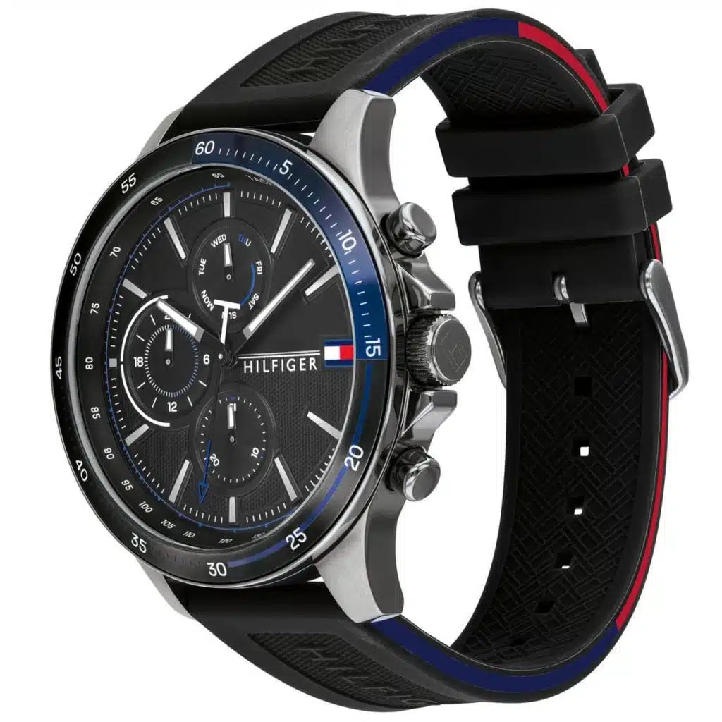 Original Tommy Hilfiger Men's Watch - Silver Case & Black Rubber (1791724)