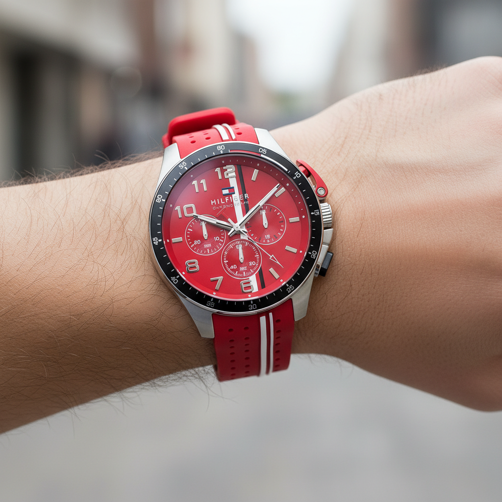 Original Tommy Hilfiger Men's Watch - Red Dial & Red Rubber Strap (1792170)