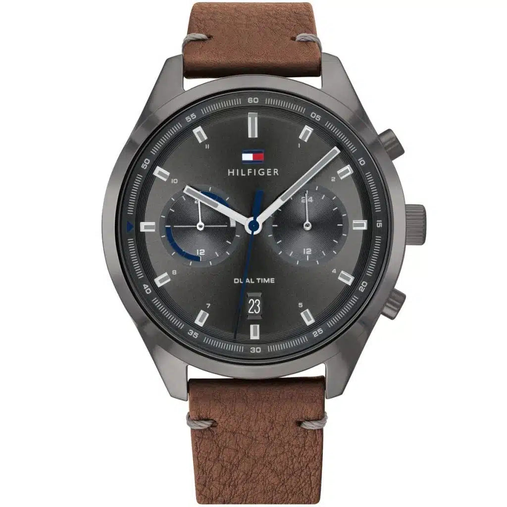 Original Tommy Hilfiger Men's Watch - Gunmetal Case & Brown Leather (1791730)