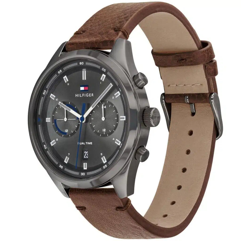 Original Tommy Hilfiger Men's Watch - Gunmetal Case & Brown Leather (1791730)