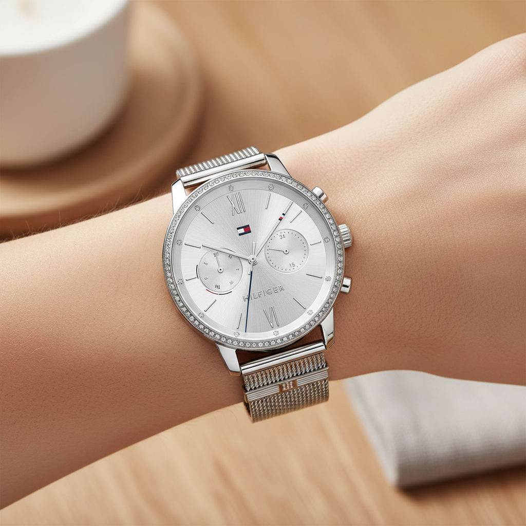 Original Tommy Hilfiger Blake Women's Watch - Silver Mesh Steel & Crystal Bezel (1782301)