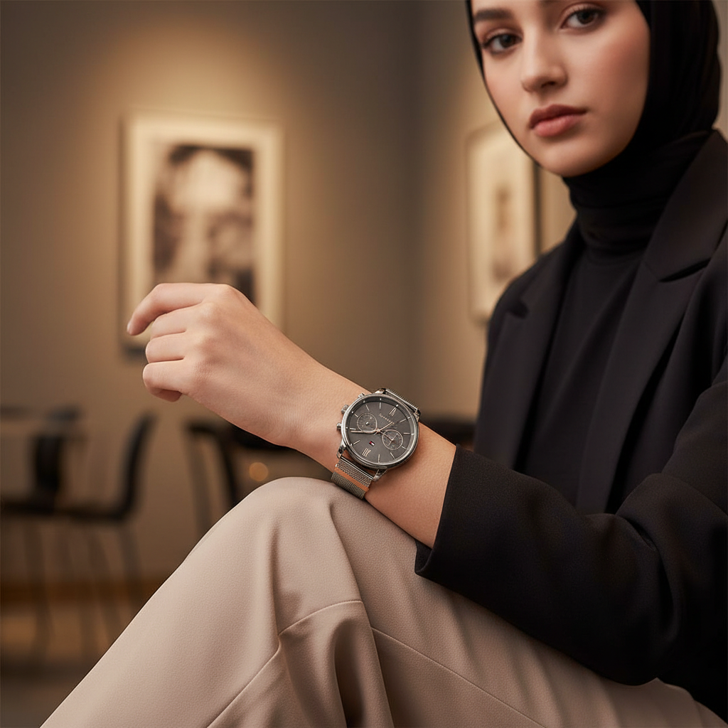 Original Tommy Hilfiger Blake Women's Watch - Grey Mesh Steel & Crystal Bezel (1782304)