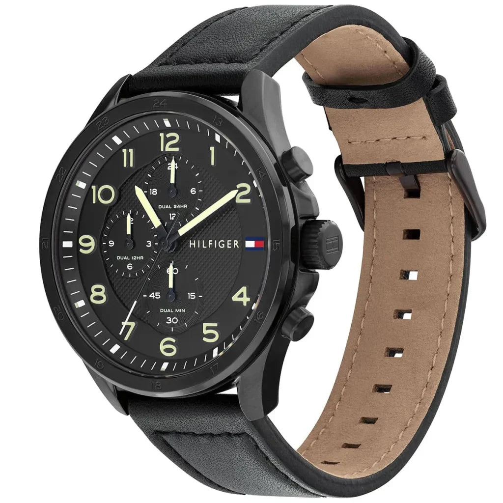 Original Tommy Hilfiger Carlyle Men's Watch - All Black Case & Leather Strap (1792004)