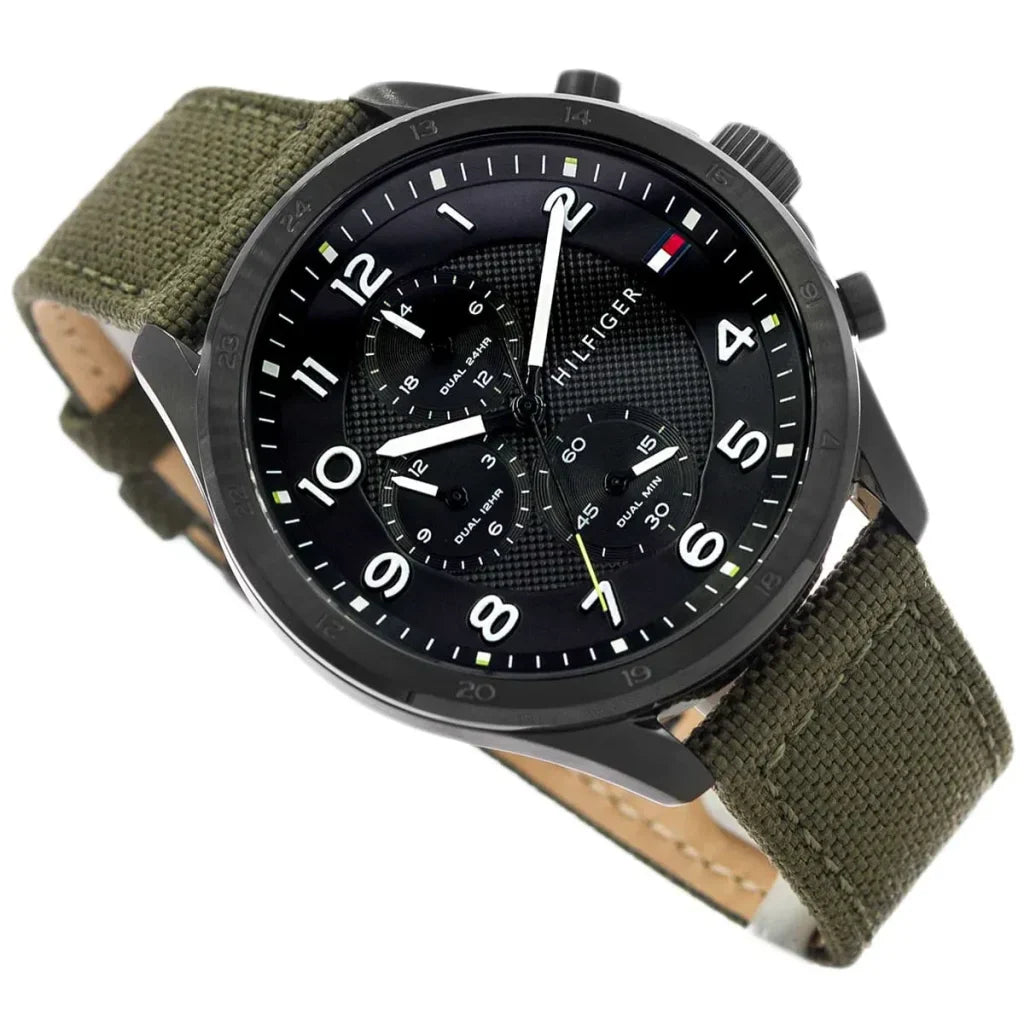 Original Tommy Hilfiger Carlyle Men's Watch - Black Case & Olive Green Canvas Strap (1792006)