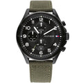 Original Tommy Hilfiger Carlyle Men's Watch - Black Case & Olive Green Canvas Strap (1792006)