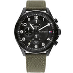 Original Tommy Hilfiger Carlyle Men's Watch - Black Case & Olive Green Canvas Strap (1792006)